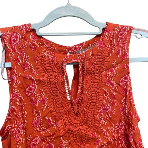 Daniel Rainn Paisley Key Hole Crochet Tank Top NWT Size Small Petite SP - Picture 8 of 13